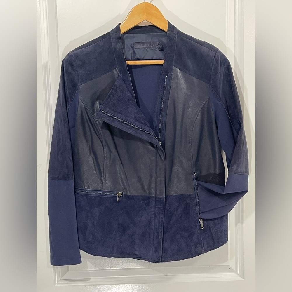 Navy Blue SANDWICH ANTHROPOLOGIE Suede Leather Jacket EU 42 US XL- Fits like a L